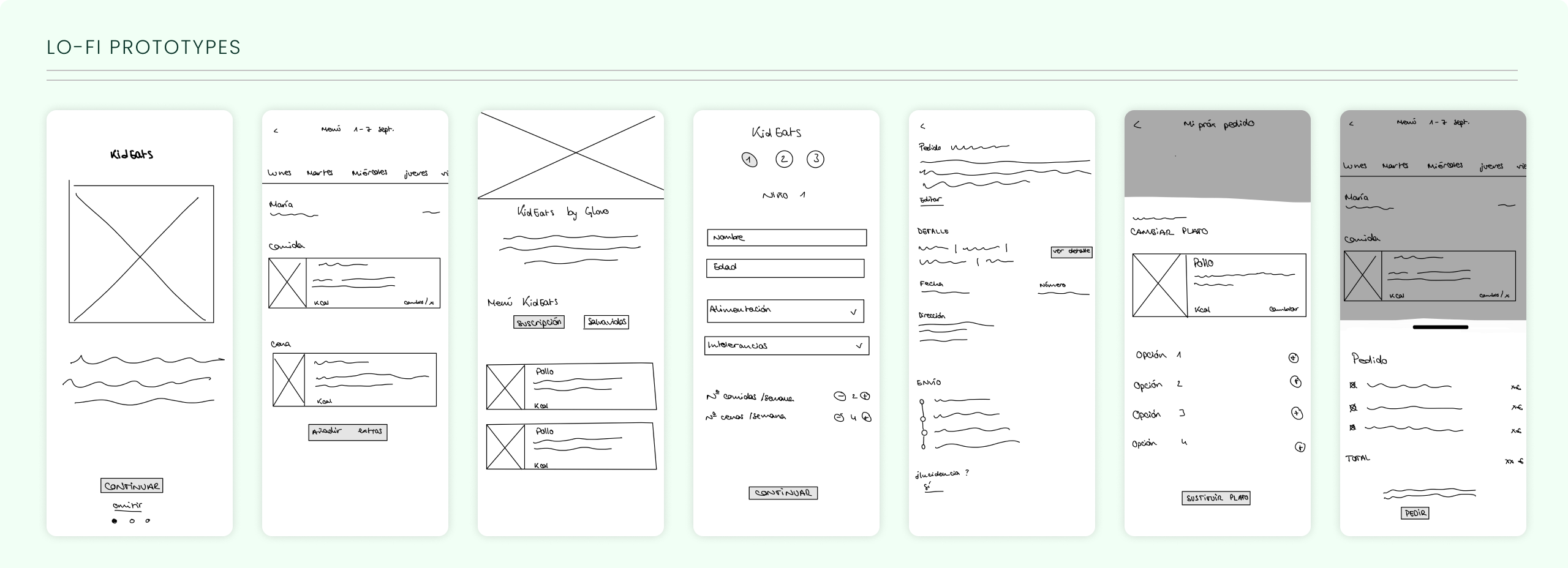 KidEats lo-fi prototypes